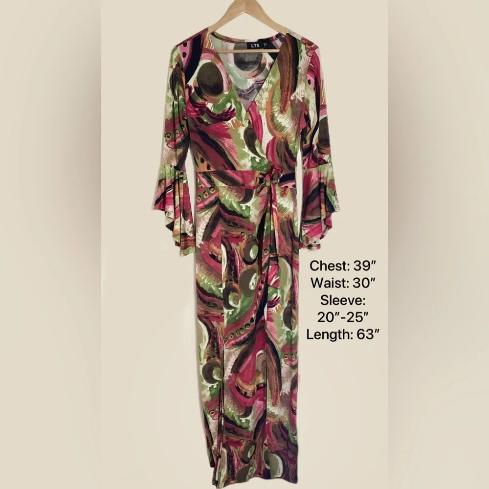 Long Tall Sally LTS Faux Wrap Maxi Dress UK 12 US 8 Abstract Bold Phoebe Buffay - Picture 6 of 15